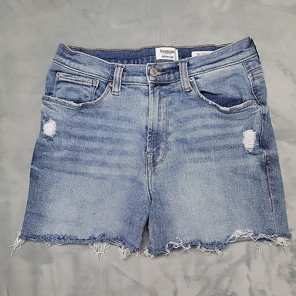 Kensie Jeans Shorts Women 6 Blue The Straight Distressed Cut Off Frayed Hem Luxe